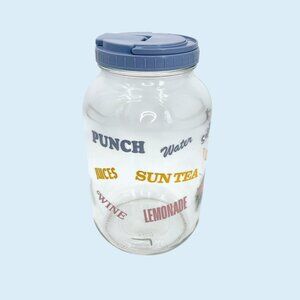 VINTAGE 80S/90S GLASS SUN TEA LEMONADE PUNCH PITCHER WITH POUR LID